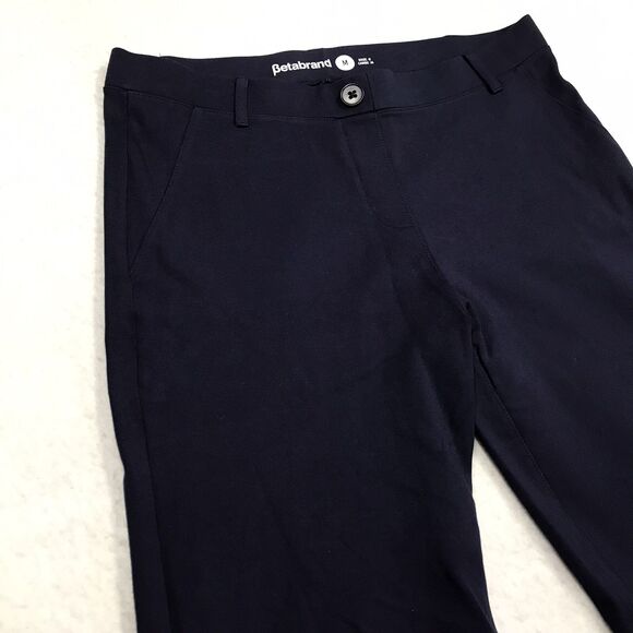 BETABRAND Classic Straight Yoga Dress Pant Women M Navy Stretch Denim Faux Zip - Picture 5 of 16